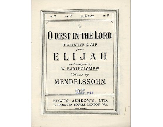 8646 | O Rest In The Lord, Sacred Song from Elijah - Key of E flat major