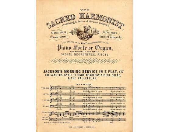 8651 | Jacksons Morning Service in E flat - The Sacred Harmonist Series No.'s 41 & 42 - Arranged for Treble, Alto, Tenor and Bass with Organ or Pianoforte ac