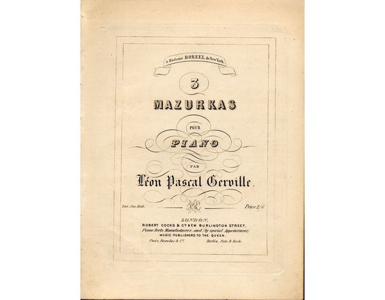 8652 | 3 Mazurkas pour Piano - Dedicated a Madame Boreel de New York