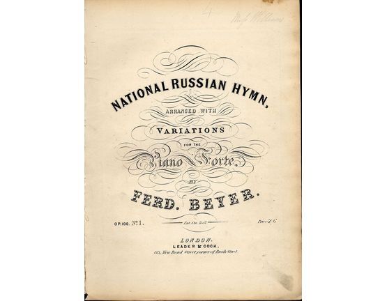 8659 | National Russian Hymn - Arranged with Variations for the Piano Forte - Op. 100 - No. 1