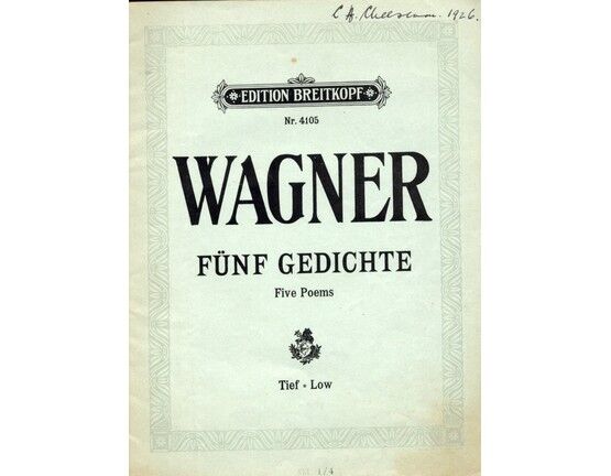 8661 | Wagner Funf Gedichte - Nr. 4105 for Low Voice - Classical Piano