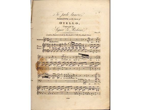 8663 | Ti parli l'amore - Terzetto in the Opera of "Otello" - For Vocal trio with Piano