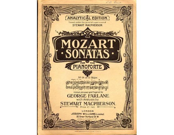 8677 | Sonata in D - No. 18 - Analytical Edition - Mozart's Sonatas for the Pianoforte series