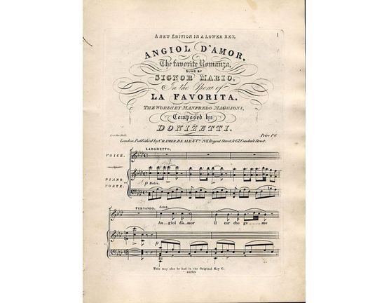 8683 | Angiol D'Amor - The favourite Romanza sung by Signor Mario in the Opera of "La Favorita"