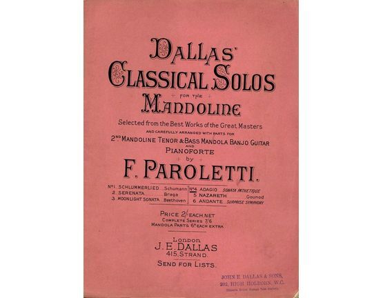 8707 | Adagio (sonata pathetique) - No. 4 from Dallas' Classical Solos for the Mandoline - Selected from the Best Works of the Great Masters and carefulyl ar