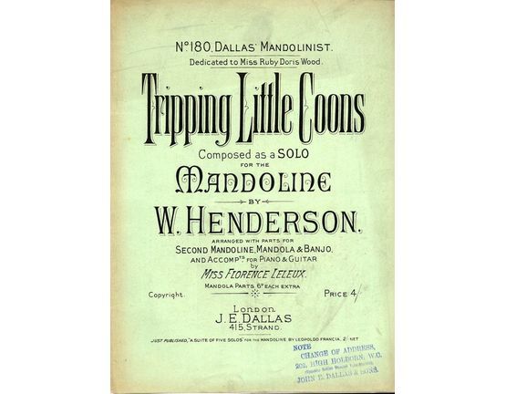 8707 | Tripping Little Coons - Composed as a Solo for the Mandoline arranged with parts for second Mandoline, Mandola and Banjo and accompts. for Piano and G