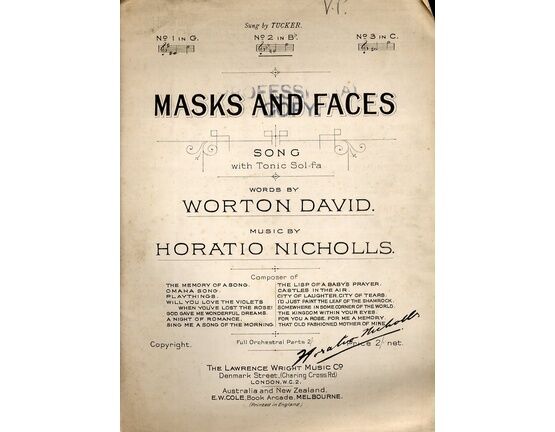 7838 | Masks and Faces - Song in the Key of B flat Minor for Medium Voice