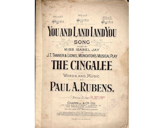 8726 | You and I, and I and You - Sung by Miss Isabel Jay in Tanner & Monkton's Play 'The Cingalee' - For high voice