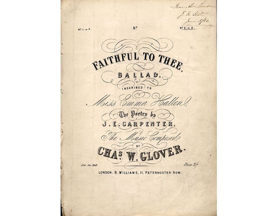 8732 | Faithful to Thee - Ballad inscribed to Miss Emma Hallen - No. 2 in A - For Piano and Voice