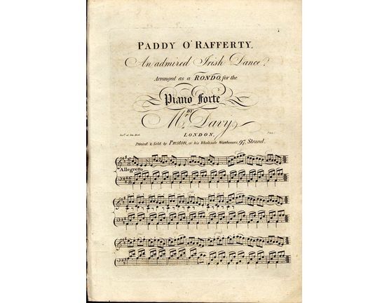 8742 | Paddy O'Rafferty - An admired Irish Dance - Arranged as a Rondo for the Piano Forte