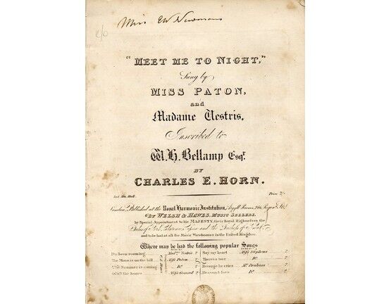 8750 | "Meet me Tonight" - Sung by Miss Paton - Inscribed to M. H. Bellamy Esq.