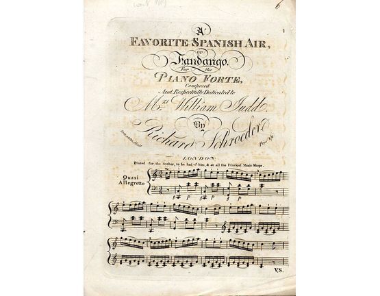 8831 | A Favorite Spanish Air or Fandango for the Pianoforte - Respectfully dedicated to Mrs William Judd