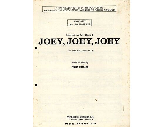8875 | Excerpt from Act 1 Scene 2 - Joey Joey Joey - From "The Most Happy Fella" - Professional Copy for Piano and Voice