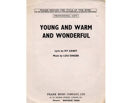8875 | Young and Warm and Wonderful - Song - Piano and Voice - Professional Copy