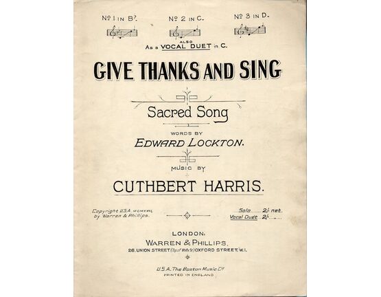 8931 | Give Thanks And Sing - Sacred Song - Vocal Duet - in The Key of C Major - For Medium Voice
