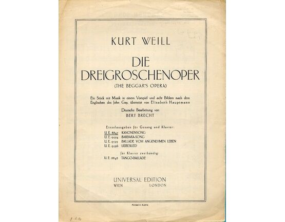 8949 | Kanonensong - Song in German - From "Die Dreigroschenoper" ( The beggar's Opera) - Universal  Edition No. 8847