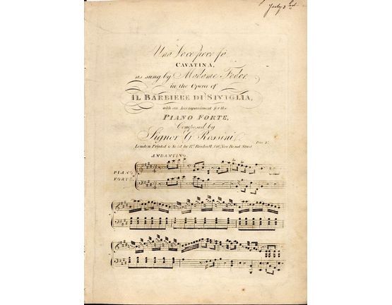 8989 | Una Voce poco fa - Cavatina as sung by Madame Fodor in the Opera of "Il Barbiere di Sviglia" - With an accompaniment for the Pianoforte - For Vocal So