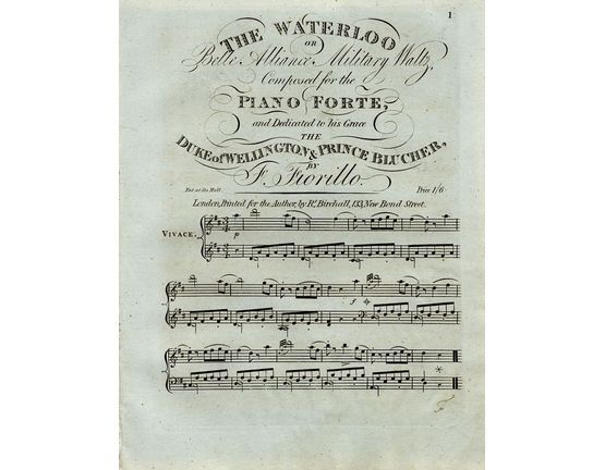 9015 | The Waterloo or Belle Alliance Military Waltz - Dedicated to his Grace the Duke of Wellington and Prince Blucher - Piano Solo