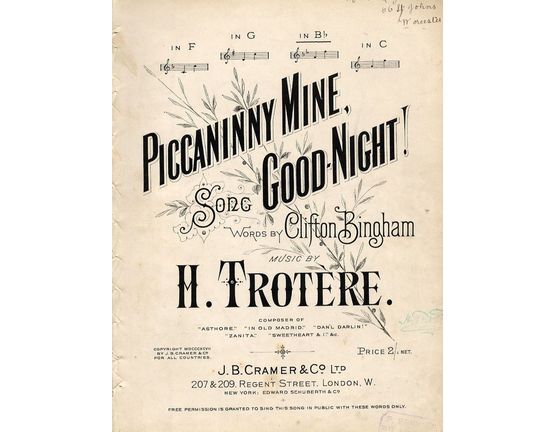 9025 | Piccaninny Mine,  Good Night! - Song on the key of B flat major for higher voice