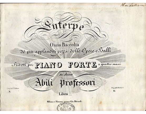 9057 | A Piano reduction of the Quintetto "Di grave accusa il pesso" from Bellini's opera "Beatrice di Tenda" - For Piano Duet