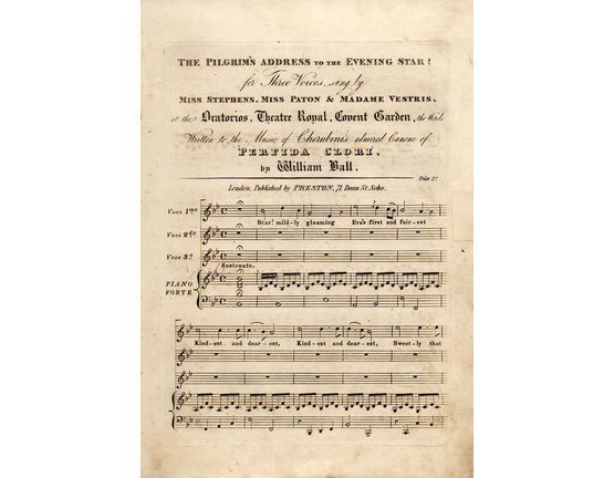 9086 | The Pilgrim's Address to the Evening Star! - For Three Voices sung by Miss Stephens, Miss Paton and Madame Vestris at the Oratorios, Theatre Royal, Co