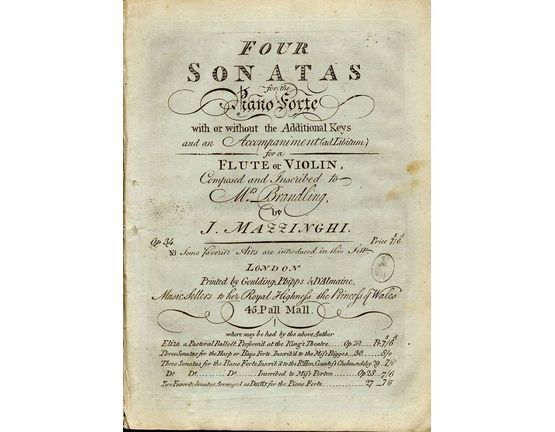 9122 | Four Sonatas for the Piano Forte - With or Without the Additional Keys and an accompaniment (ad Libitum) for a Flute or Violin composed and Inscribed