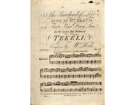 9144 | The Garland of Love - Sung by Mrs Bland at the Theatre Royal Drury Lane - In the Grand Melo Drama of "Tekeli"