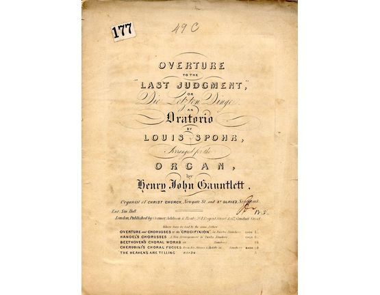 9166 | Overture to the "Last Judgment" or Die Letztem Dinge - An Oratorio by Louis Spohr arranged for the Organ
