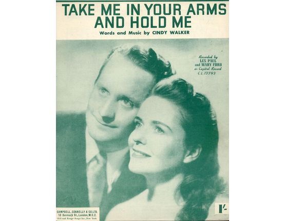 9178 | Take me in your arms and hold me - Recorded by Les Paul and Mary Ford - For Piano and Voice with chord symbols