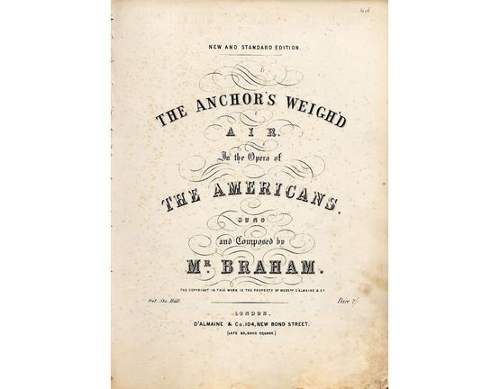 9246 | The Anchor's Weigh'd - Air in the Opera of "The Americans" sung by Mr Braham