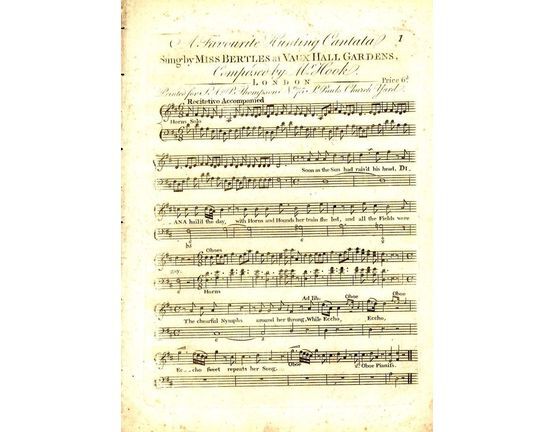9268 | A Favourite Hunting Cantata - Sung by Miss Bertles at Vauxhall Gardens - With Piano and Horn and Oboe accompaniments