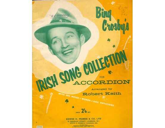 9339 | Bing Crosbys Irish Song collection for Accordion - With Big Notes, words and AAA notations