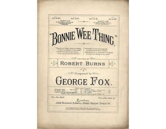 9379 | Bonnie Wee Thing - Song arranged as a Vocal Duet in the key of G major
