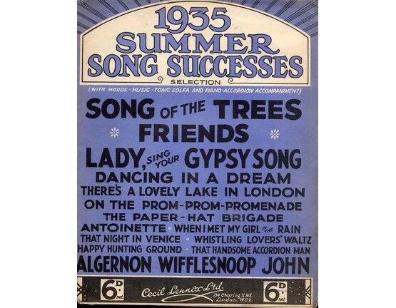 9386 | 1935 Summer Song Successes Selection - With Words, Music, Tonic Solfa and Piano Accordion accompaniment