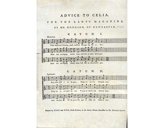 9453 | Advice to Celia - Two Unaccompanied Vocal Trio Catches for The Lady's Magazine