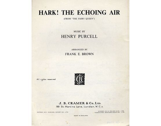 9570 | Hark! The Echoing Air - Song in the key of B flat major for Soprano or Tenor