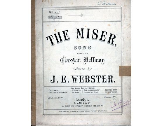 9581 | The Miser - Song - No. 1in E flat - For Voice and Piano