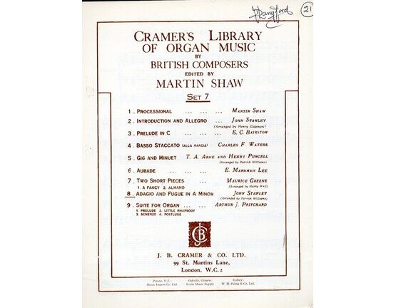 9822 | Cramer's Library of Organ Music by British Composers - Adagio & Fugue in A Minor - Edited by Martin Shaw - Set 7
