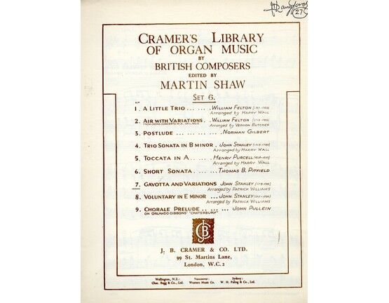 9822 | Cramer's Library of Organ Music by British Composers - Gavotta & Variations - Edited by Martin Shaw - Set 6