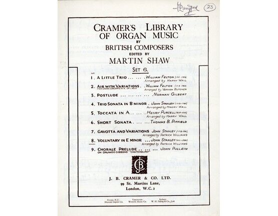 9822 | Cramer's Library of Organ Music by British Composers - Voluntary in E Minor - Edited by Martin Shaw - Set 6, No. 8